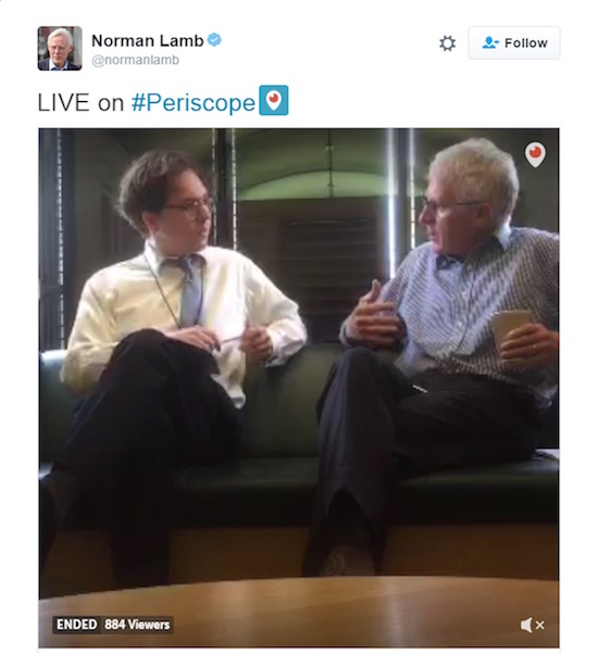 An image showing Norman Lamb MP using Periscope